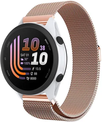 Produktbild von Stravo Milanaise-Armband für Garmin Forerunner 55/70/165/170/245, Vivoactive 3/5/6 & Venu SQ 2 – Metallarmband – Roségold