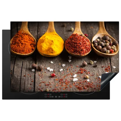 Produktbild von KitchenYeah© Herdabdeckplatte Kräuter - Gewürze - Holz - Löffel , 80x52cm, Küche Deko, Glaskeramikkochfeld Herdabdeckung, Abdeckplatte fùr Kochfeld