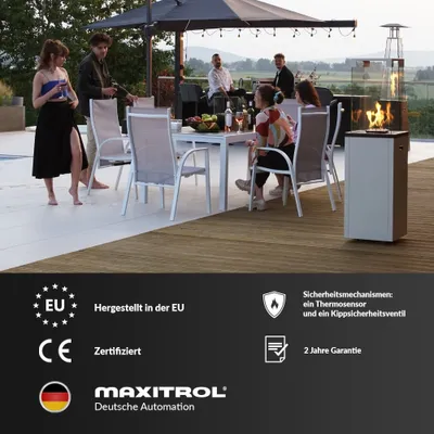 Produktbild von KRATKI Patio Light Black - promiennik tarasowy gazowy 8,2kW - propan-butan-gaz G31/50mbar - zestaw z reduktorem - promiennik tarasowy - kominek ogrodowy