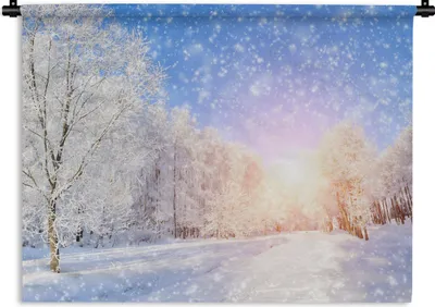 Produktbild von MuchoWow® Wandteppich Wandbehang Schnee - Sonne - Winter 150x112.50 cm Tapisserie Dekoration Wandtuch - Wanddecke - Wandteppiche