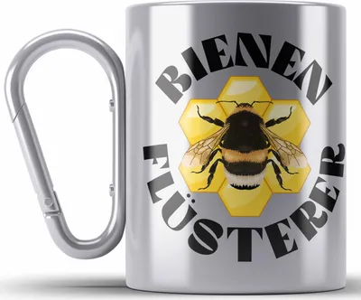 Produktbild von Trendation - Imker Geschenke Edelstahl Tasse Karabiner Bienenzucht Karabiner Edelstahl Tasse Karabiner Edelstahl Geschenkideen Bienenzüchter Bienen Zuebhör Geschenke Lustig (Silber)