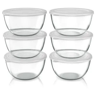 Obrázok produktu pre Sada 6 salátových misiek Arendo s pokrievkami, sklenené misky z borosilikátového skla, objem 700 ml, vhodné do rúry do 400 °C, stohovateľné, misky vhodné do umývačky riadu, 6 kusov, priehľadné
