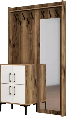 Produktbild von Eingangsmöbel Dperron, Moderner Eingang, Wandgarderobe, Multifunktions-Aufbewahrungskonsole, 120x35h200 cm, Walnuss und Weiß
