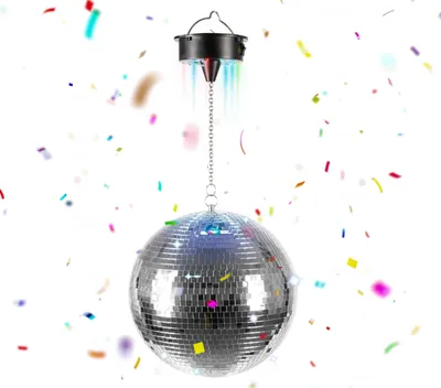 Immagine prodotto di Sfera da discoteca Relaxdays, rotante, Ø 20 cm, sfera a specchio con motore ed effetti luminosi a LED, alimentata a batterie, per feste, argento