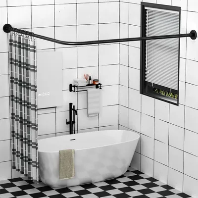 L-förmige Duschvorhangstange 304 Edelstahl, schwarz, 60-133x180-215 cm
