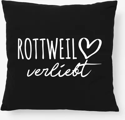 Produktbild von Huuraa Kissen Rottweil verliebt 40x40cm mit Füllung Black Baumwolle Dekokissen Geschenkidee