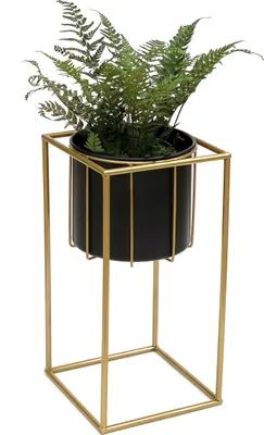 Produktbild von DanDiBo Blumenhocker mit Topf Metall Gold Schwarz Eckig S 45 cm Blumenständer 96035 Blumensäule Modern Pflanzenständer Pflanzenhocker