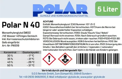 Produktbild von Polar N-MEG Glykol Frostschutzmittel, Monoethylenglykol 40% Gemisch 5 Liter