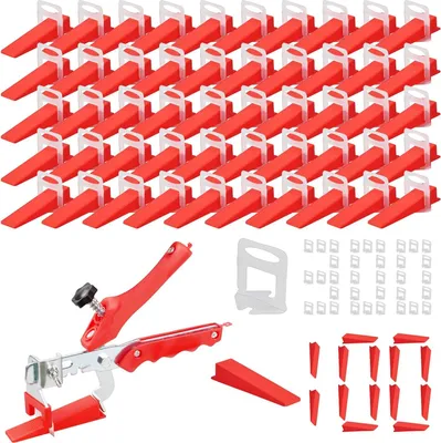 Produktbild von Flintronic Fliesen Nivelliersystem Set, 1 Fliesen Nivellierzange + 100 Keile Kunststoff + 300 Zuglaschen 3mm, Nivelierset Fliesen, Fliesenverlegehilfe Set, Fliesen Werkzeug für DIY and Profi