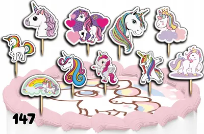Zdjęcie produktu dla Toppery Na Tort Ozdobne Dekoracja Zestaw - Jednorożec Unicorn 10Szt.