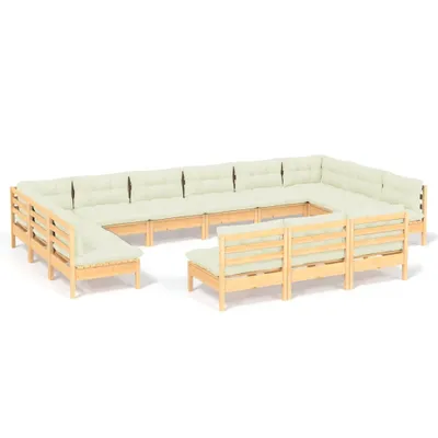 Produktbild von vidaXL 13-tlg. Garten-Lounge-Set mit Creme Kissen Massivholz Kiefer