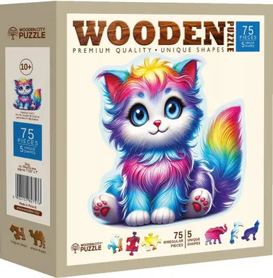 Image de Puzzle en bois chaton coloré 75 pièces