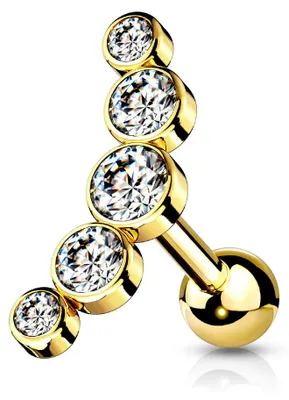 Produktbild von Helix Piercing „5 Kristalle gebogen“ Gold/Klar