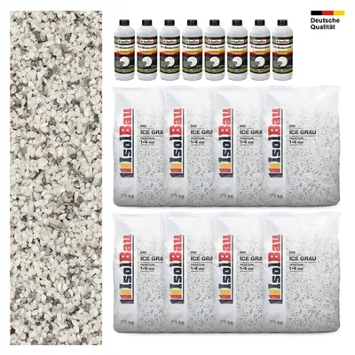 Steinteppich SET Marmorkies 200kg + 8 x PU-Bindemittel für 20m² 1/4mm Ice Grau