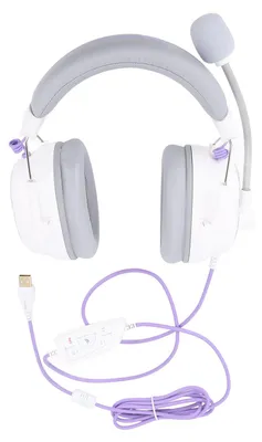 Zdjęcie produktu dla Przewodowy zestaw słuchawkowy do gier z USB, dźwiękiem przestrzennym Hi-Fi 7.1 i mikrofonem z redukcją szumów – lekkie słuchawki nauszne, kolor biały