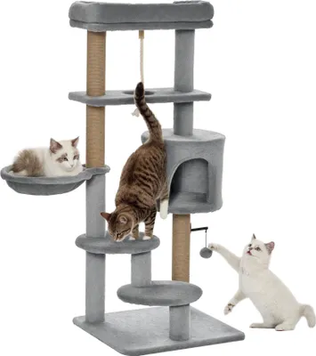 Immagine prodotto di PawHut Tiragraffi per gatti da 120 cm con cestino, cuccia e pallina