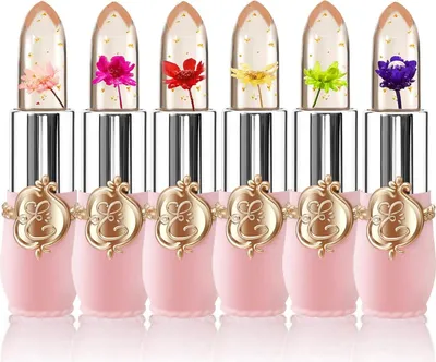Produktbild von minhgoring Lippenpflege, Magic Temperature Farbwechsel, langanhaltend feuchtigkeitsspendend, mit Aloe Vera, Flower Jelly, Bienenwachs, Vitamin E & Ölen, 6 Stück – gegen rissige Lippen, hellt Lippenlinien auf, 7,6 x 2,5 cm