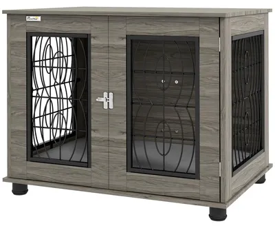 Immagine prodotto di Cuccia per cani PawHut per uso domestico, con cuscino e porta anteriore chiudibile, grigia