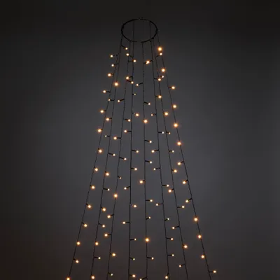 Produktbild von Konstsmide LED Baummantel mit Ring Ø 11, 8 Stränge à 30 bernsteinfarbene Dioden, gefrostet, vormontiert, mit Glimmereffekt, 8h Timer, schwarz,24V, Aussen (IP44) , schwarzes Kabel - 6397-810