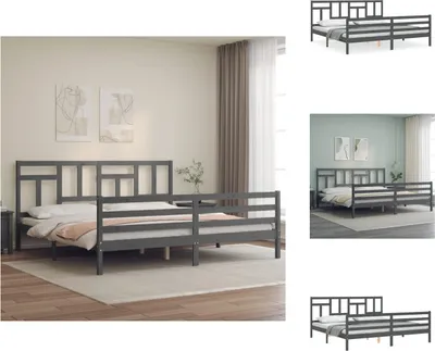 Produktbild von vidaXL Massivholzbett mit Kopfteil Grau 200x200 cm -  Betten & Bettgestelle