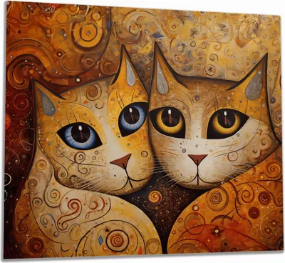 Produktbild von Wallario Herdabdeckplatte aus Glas, Größe 60 x 52 cm 1-teilig, Motiv Goldene Katzen