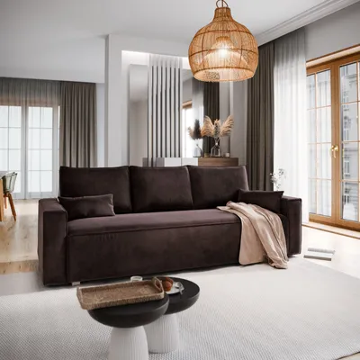 Produktbild von Sofa ALATRI Braun Velours-Stoff mit Schlaffunktion, Sofa mit Bettkasten, Sofa mit Bettkasten, Wohnzimmersofa, Couch, Soffa, Bettsofa, Couchgarnitur- Braun, MONOLITH 29