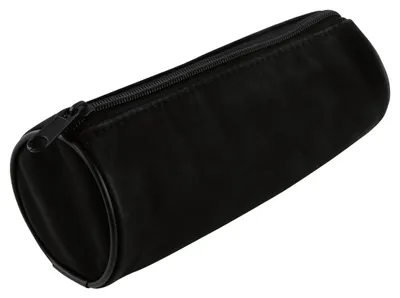 A black pencil case on a white background.