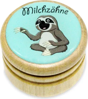 Produktbild von Milchzahndose Faultier Zahndose Milchzähne Bilderdose aus Holz mit Drehverschluss 44 mm ( Faultier )- 7009