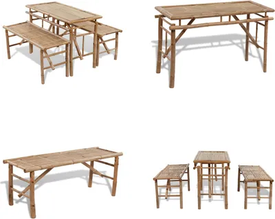 Produktbild von vidaXL Biertisch mit 2 Bänken 100 cm Bambus - Picknicktisch - Picknicktische - Terassentisch - Terassentische