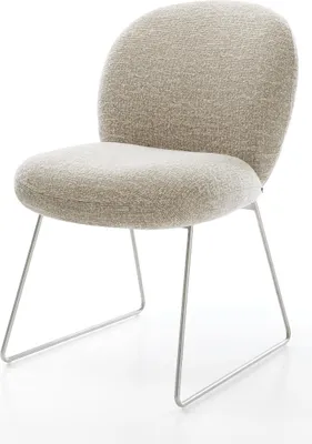 Produktbild von DELIFE Esszimmerstuhl Nube-Flex Webstoff Soft Beige Kufengestell Edelstahl Taschenfederkern