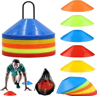 Obrázek produktu pro Sada tréninkových kuželek, 10 barevných kuželek, průměr 19 cm, pro fotbalový trénink