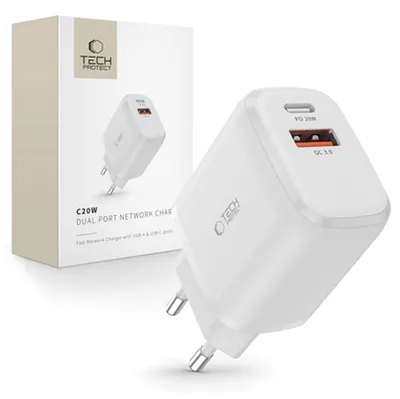 Image de Tech-Protect C20W Chargeur secteur à 2 ports Pd20W/Qc3.0 Blanc