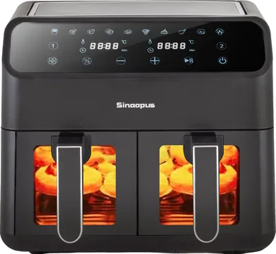 Obrázok produktu pre Fritovací hrniec s konvektívnym ohrevom, objem 9 litrov, výkon 2000 W, rozsah teplôt 80-200 °C, dvojitý kôš, LED dotykové ovládanie