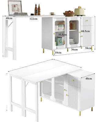 Image de Buffet, design rabattable, plateau pivotant, BLANC