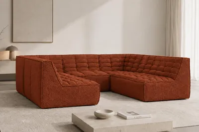 Productafbeelding van Kaiser Möbel: Modulair hoekbank, hoekopstelling in U-vorm, bekleding: pluche stof "Pop", kleur: koper, model: LAZY U CORNER
