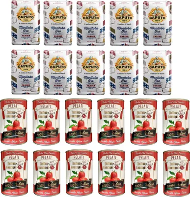 Produktbild von Testpaket Caputo Manitoba Oro Pizzamehl Mehl ( 10 x 1Kg ) + Italian Gourmet 100% italienische geschälte Tomaten dosen ( 12 x 400g )