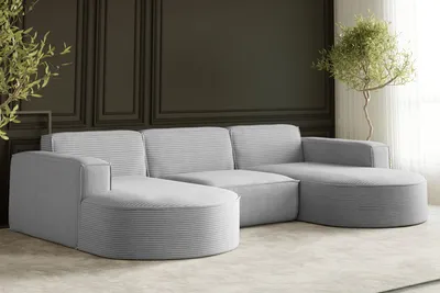 Produktbild von Kaiser Möbel Ecksofa Designer MODENA U STUDIO stoff Dicker cord Poso Hellgrau