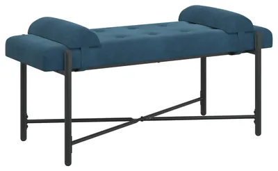 Image de vidaXL Banc rembourré à boutons avec coussins, bleu, 110 x 40 x 46 cm, velours