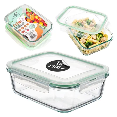 Zdjęcie produktu dla SuperButelki - Szklany pojemnik z pokrywką, 1500ml, LUNCHBOX, 1,5l, do przechowywania żywności, lunchbox - przechowuj świeżo!