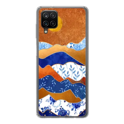 Produktbild von MuchoWow® Handyhülle Schutzhülle Hülle für Samsung Galaxy A12 Delfter Blau - Gold - Blumen Silikon Softcase Handy Hülle - Bild