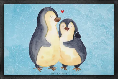 Produktbild von Mr. & Mrs. Panda abstreifer Pinguin umarmen 60 x 90 cm - Eisblau - Geschenk, Hochzeitsgeschenk, Schuhabstreifer, Umarmung Verliebt, Fussmatte, Türmatte, Hochzeit, Liebe