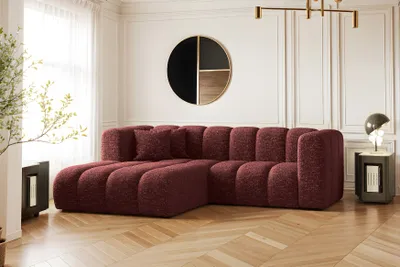 Zdjęcie produktu dla Sofa narożna w kształcie litery L, Sofa Grand modułowa z tkaniny Haga Burgundowy Lewy