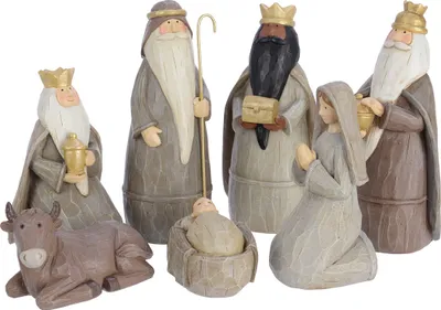 Image de Set de 7 pièces Gilde, figurines de crèche, résine synthétique, beige, marron, lot de 1, H. 19 cm, D. 9 cm 99230