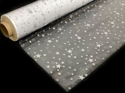 PVC Tischdecke Klarsicht Sterne silber Ofek Weihnachten · Länge & Breite wählbar· abwaschbar · transparente Folie mit Druck , Größe:140 x 220 cm