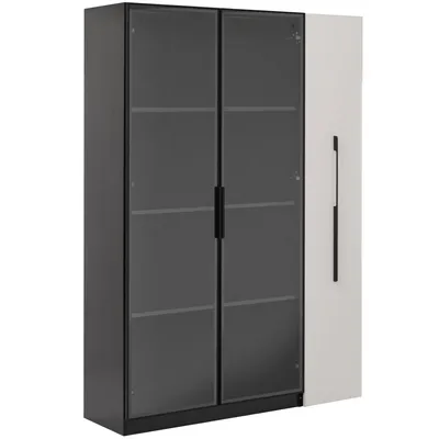 Produktbild von Flieks Glasvitrine Bücherregal mit LED-Beleuchtung 110.5x35x160 cm, Standschrank Hochschrank mit Glastüren, Sammlervitrine schwarz und weiß