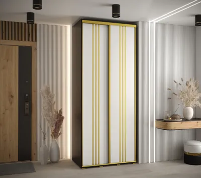Obrázok produktu pre Šatníková skriňa YVONA 6 - 110/45 cm, čierna / biela / zlatá