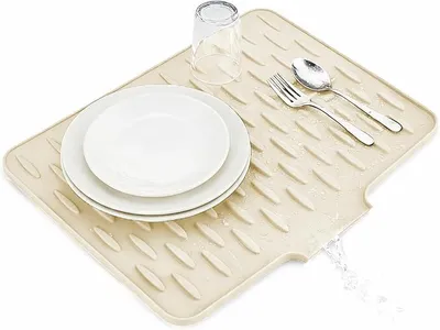 Produktbild von PolkaHome® Silikon-Abtropfmatte 50x42 cm, Wasserablauf, Creme