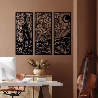 Obrázek produktu pro Wallity, Vangogh, Dekorativní kovový doplněk na zeď, černá, 100 % KOV, 3 x 30 x 73 cm