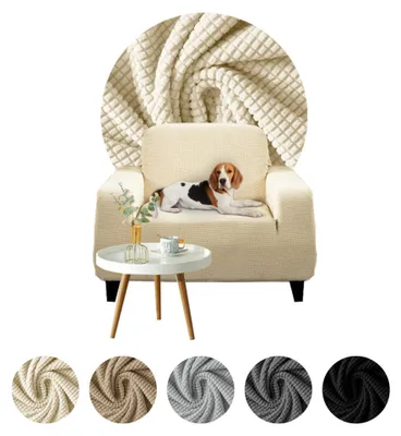 Produktbild von Elastischer Jacquard-Bezug für 1-Sitzer Sofa, Couch oder Schlafsofa in Creme – Schonbezug