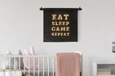 Produktbild von MuchoWow® Wandteppich Wandbehang Spiele - Spiele - Zitate - Sprichwörter - Eat sleep game repeat 60x60 cm Tapisserie Dekoration Wandtuch - Dekorationen - Wand Decke